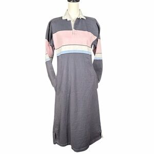 Lands End Rugby Dress Size Medium Gray Cotton Midi Preppy Pockets Made in USA
